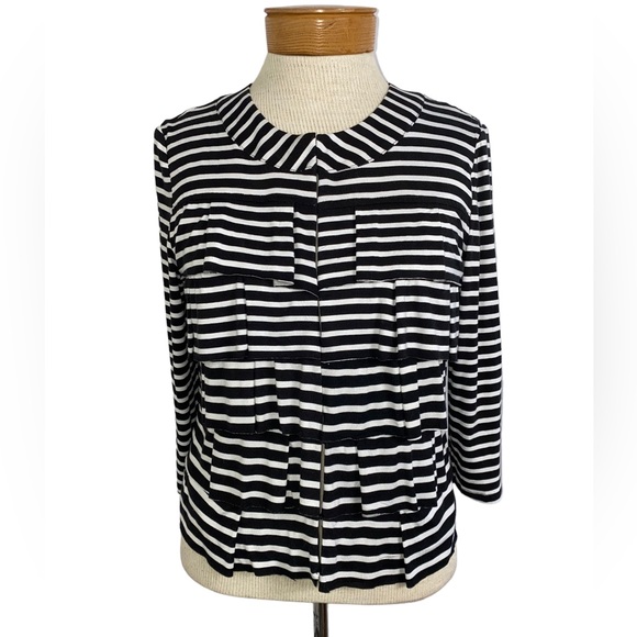 Coco Bianco Ruffled Tier Striped Black White Jacket Small - Picture 3 of 6